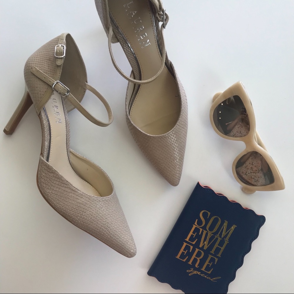 Lauren, Ralph Lauren pointy toe pump with strap.